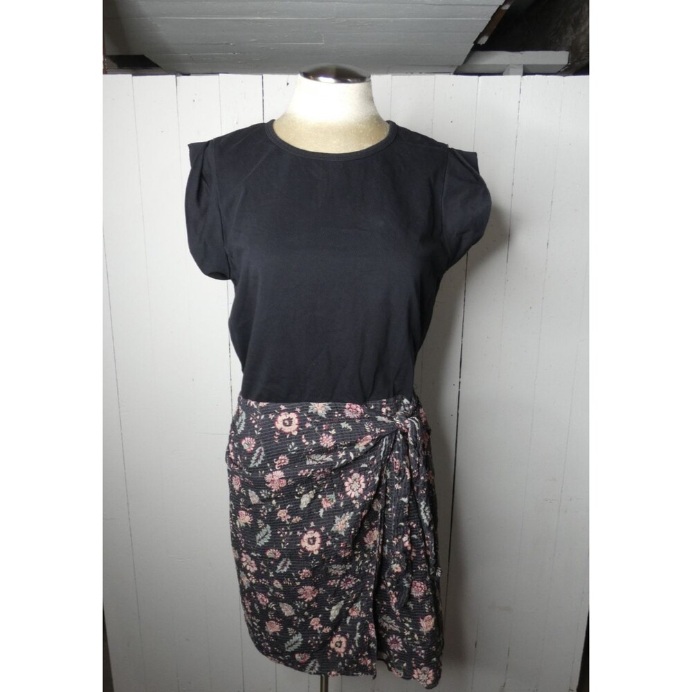 LA Vie Rebecca Taylor Women L Isabella Faux Wrap Dress Floral Skirt Cotton Shift